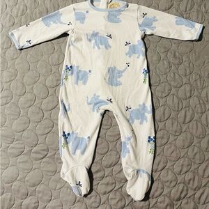 The Beaufort Bonnet Company Cream and Blue Elephant Bodysuit